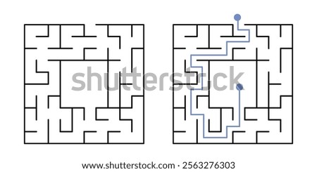 Labyrinth Maze Game for Children Worksheet with Solution 