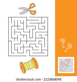 Laberinto, laberinto. Juego educativo para niños. Hilo de dibujos animados y tijeras. Juego simple para niños con respuesta