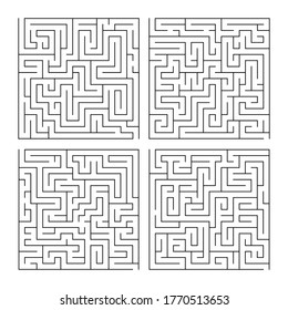 Labyrinth maze game set for children. Simple puzzle collection isolated on white background. Vector illustration.