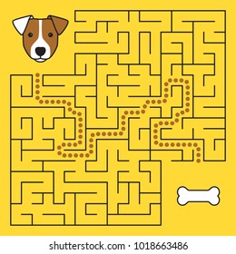 Labyrinth maze game with solution. Help dog to find path to bone