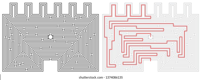 Labyrinth (maze) game with solution. High level of difficulty with mysterious castle concept.