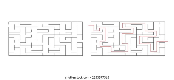 Labyrinth maze game vector illustration with solution. Find right way, simple logic game. Puzzle for kids.