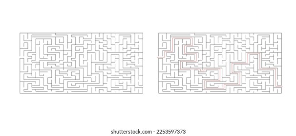 Labyrinth Labyrinth Spiel Vektorgrafik mit Lösung. Finden Sie den richtigen Weg, einfaches Logikspiel. Puzzle für Kinder.