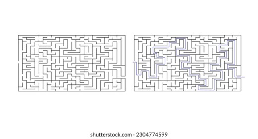 Labyrinth Labyrinth Spiel Vektorgrafik mit Lösung. Finden Sie den richtigen Weg, einfaches Logikspiel. Puzzle für Kinder.
