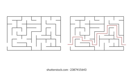 Labyrinth maze game vector illustration with solution. Find right way, simple logic game. Puzzle for kids.