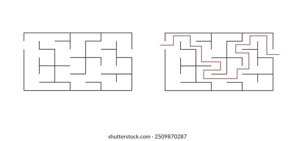 Labirinto labirinto jogo vetor ilustração. Encontre o caminho certo, jogo de lógica simples. Quebra-cabeça para crianças.