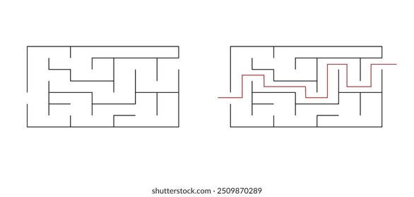 Labirinto labirinto jogo vetor ilustração. Encontre o caminho certo, jogo de lógica simples. Quebra-cabeça para crianças.