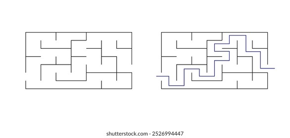 Labirinto labirinto jogo vetor ilustração. Encontre o caminho certo, jogo de lógica simples. Quebra-cabeça para crianças.