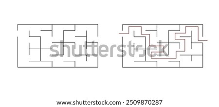 Labyrinth maze game vector illustration. Find right way, simple logic game. Puzzle for kids.