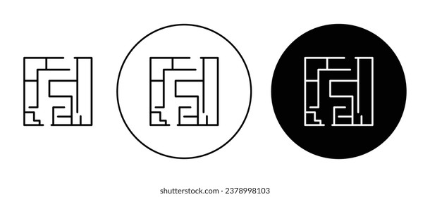 Labyrinth maze icon set in black. complex problem solve vector sign for Ui designs.