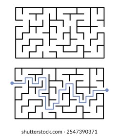 Labyrinth Maze for Kids and The Answer, Simple Square Labyrinth Maze