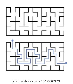 Labyrinth Maze for Kids and The Answer, Simple Square Labyrinth Maze