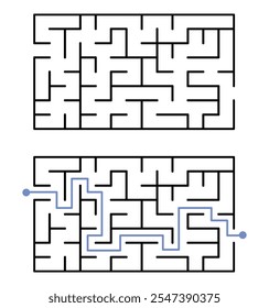 Labyrinth Maze for Kids and The Answer, Simple Square Labyrinth Maze