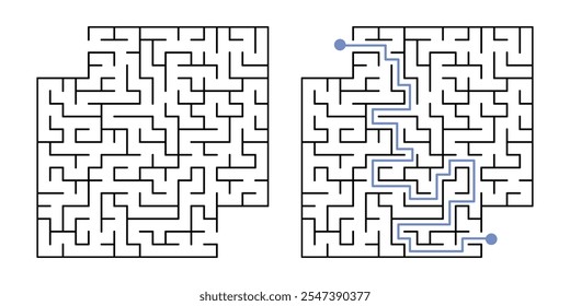 Labyrinth Maze for Kids and The Answer, Simple Square Labyrinth Maze