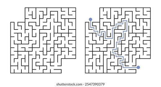 Labyrinth Maze for Kids and The Answer, Simple Square Labyrinth Maze