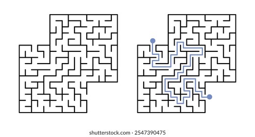 Labyrinth Maze for Kids and The Answer, Simple Square Labyrinth Maze