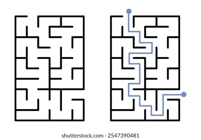 Labyrinth Maze for Kids and The Answer, Simple Square Labyrinth Maze