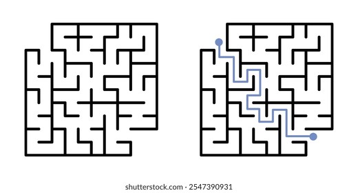 Labyrinth Maze for Kids and The Answer, Simple Square Labyrinth Maze