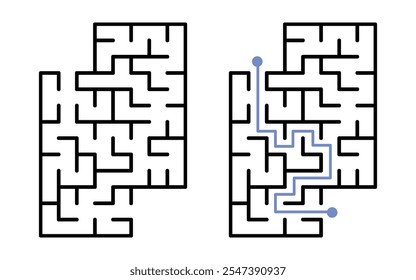 Labyrinth Maze for Kids and The Answer, Simple Square Labyrinth Maze