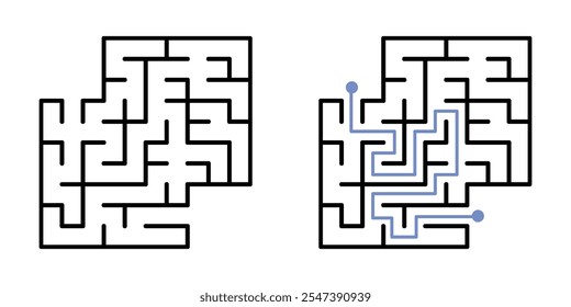 Labyrinth Maze for Kids and The Answer, Simple Square Labyrinth Maze