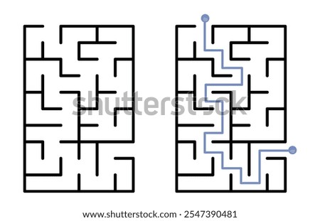Labyrinth Maze for Kids and The Answer, Simple Square Labyrinth Maze