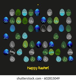 Labyrinth or maze made of Easter eggs in circuit board style. Happy Easter greeting card. Vector Illustration