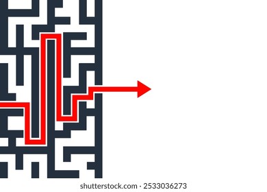 Um labirinto labiríntico com caminho de seta vermelha sugerindo um conceito de solução de problemas