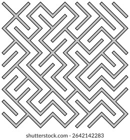 Labyrinth maze shape. Gray vector pattern. Interlocking line symbol. Angular abstract structure.