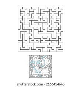 Labyrinth of medium complexity. Maze Puzzle with Solutions. Vector illustration of a maze.