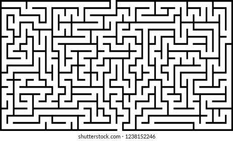 Labyrinth of medium complexity. Vector illustration of a black and white maze pattern. Geometrical backdrop.