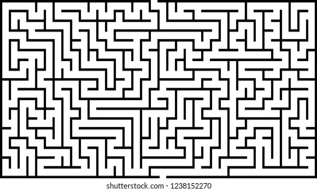 Labyrinth of medium complexity. Vector illustration of a black and white maze pattern. Geometrical backdrop.