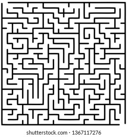 Labyrinth of medium complexity. Vector illustration of a maze. Abstract geometric background. Black and white pattern.