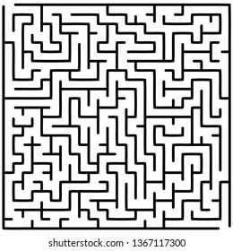 Labyrinth of medium complexity. Vector illustration of a maze. Abstract geometric background. Black and white pattern.