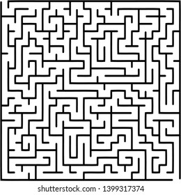 Labyrinth of medium complexity. Vector illustration of a maze game. Abstract geometric background. Black and white pattern.