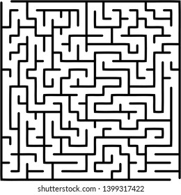 Labyrinth of medium complexity. Vector illustration of a maze game. Abstract geometric background. Black and white pattern.