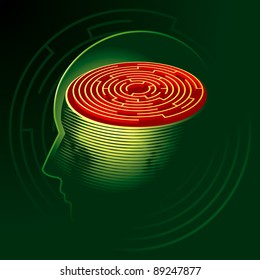 Labyrinth Mind. Human Head Psychology Symbol. Vector Illustration