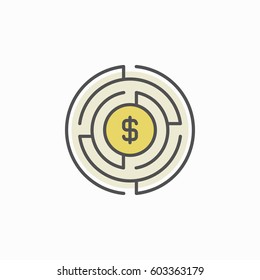 Labyrinth with money icon. Vector maze with a dollar inside colorful concept symbol or design element