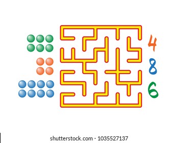 Labyrinth with numbers for children on the white background. Find the path to the correct answer. Vector flat illustration
