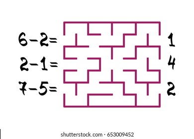 Labyrinth with numbers for children on the white background. Find the path to the 
correct answer. Numbers game. Vector flat illustration