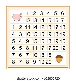 Labyrinth with numbers. Mathematical puzzle game. Learning mathematics. Counting from one to twenty. Tasks for counting for preschool children. worksheet for preschool kids - vector.