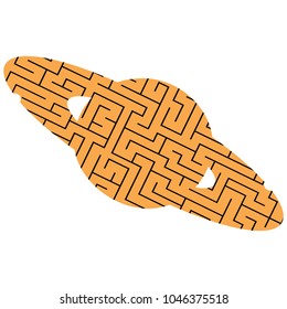 Labyrinth on the background of the planet. Find the right way. Vector illustration.