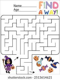 Labyrinth page. Labyrinth for children Halloween holiday. Maze for kids.