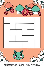 Labyrinth page for kids with sheep and cakes