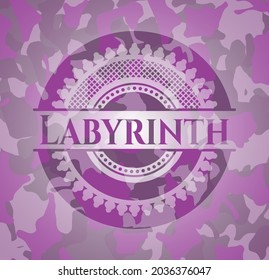 Labyrinth pink camo emblem. Vector Illustration. Detailed. 