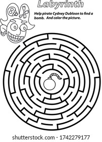 Labyrinth Pirate Black White Circle Maze Stock Vector (royalty Free 