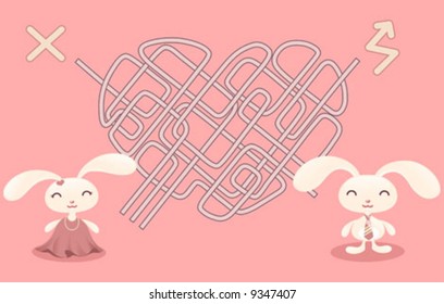 Labyrinth and pretty bunnies. Cute baby animals.