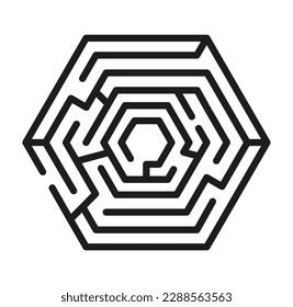 Rompecabezas del laberinto. Juego de Mazen forma hexagonal ilustración de la plantilla vectorial aislado en fondo blanco