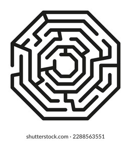 Labyrinth puzzle. Maze game in octagon shape vector template illustration isolated on white background