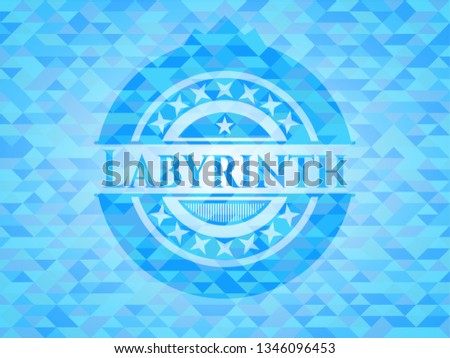 Labyrinth realistic sky blue mosaic emblem