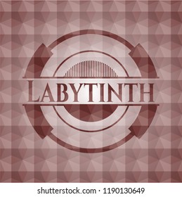 Labyrinth red seamless polygonal badge.